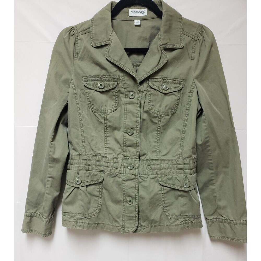 St John Bay Women's  Button Front Utility Blazer Sage Olive Green Sz S NWOT